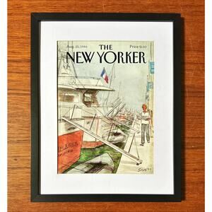 Framed 1986 New Yorker Mag Cover August 25 Charles Saxon Sailing Marina